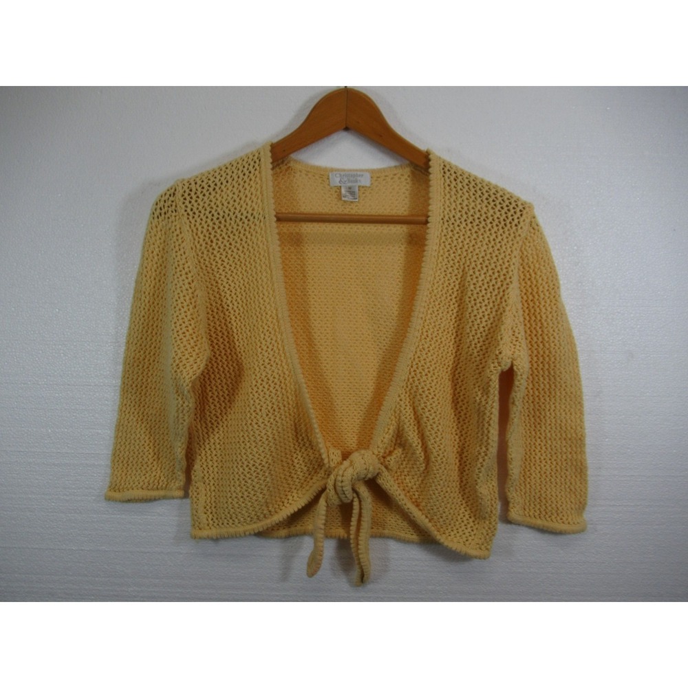 Vintage 90s Christopher & Banks Crochet Tie Front Sweater Women M Cream Beachy